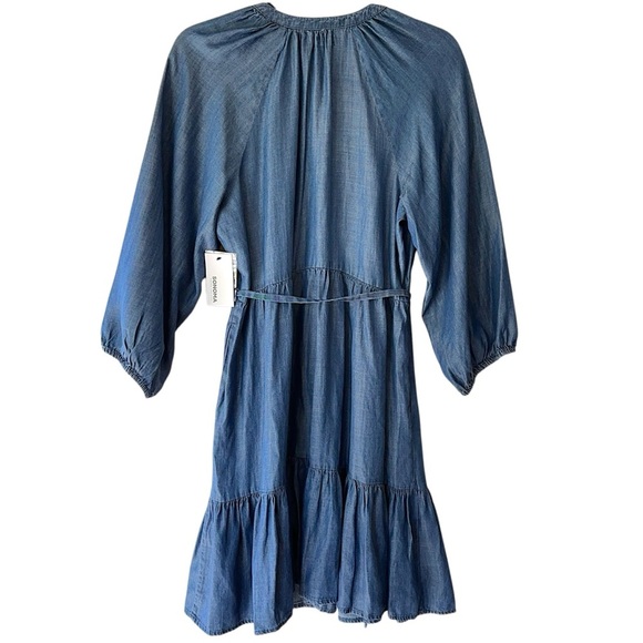 NWT | BOHO CHAMBRAY BLUE BUTTON UP DRESS RUFFLE HEM BALLOON SLEEVE | SIZE: SMALL - Picture 6 of 10
